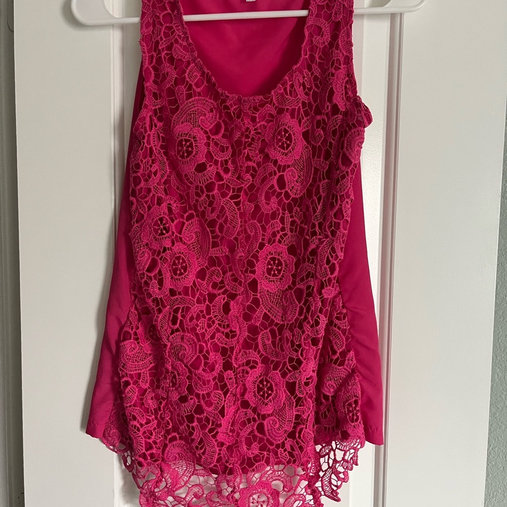 Pink tank top with lace front design size Medium